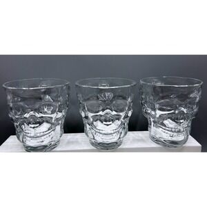 Luminarc DeLeon Tequila Skull Mugs Clear Glass Set of 3 Barware 4in